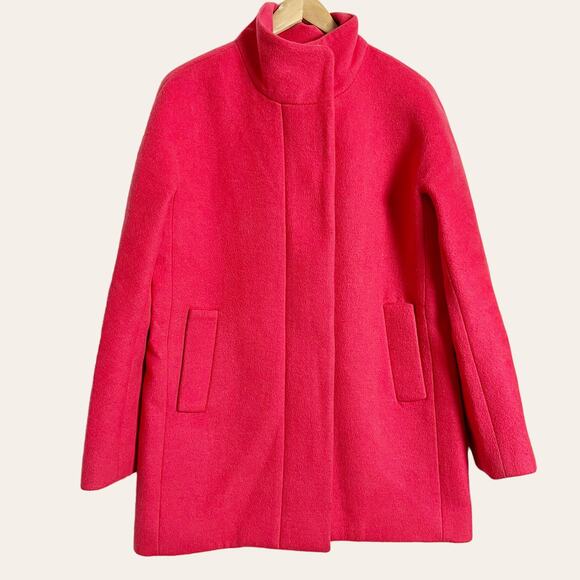 J. Crew Watermelon Pink Red Cocoon Wool Blend City Coat Size 10 - Picture 1 of 9